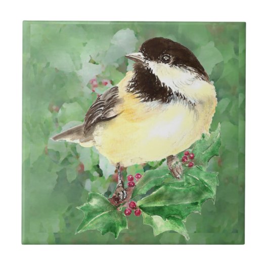 Waterverf Chickadee Bird Wildlife Art Tegeltje (Voorkant)