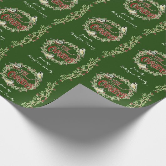 Waterverf Chickadee Birds Merry Kerstmis Wreater Cadeaupapier (Hoek)