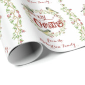 Waterverf Chickadee Birds Merry Kerstmis Wreater Cadeaupapier (Rol Hoek)