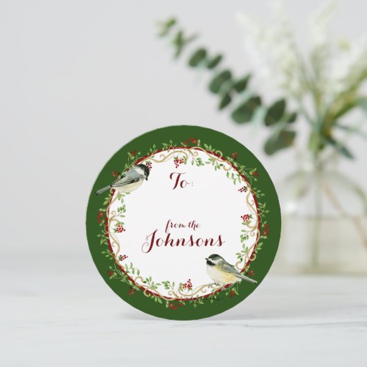 Waterverf Chickadee Birds Merry Kerstmis Wreater Feestdagenkaart (Staand voorkant)