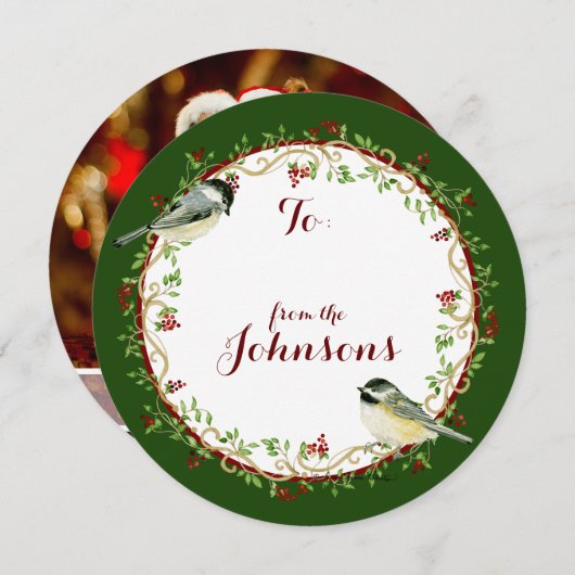 Waterverf Chickadee Birds Merry Kerstmis Wreater Feestdagenkaart (Voorkant / Achterkant)