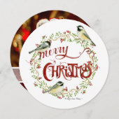 Waterverf Chickadee Birds Merry Kerstmis Wreater Feestdagenkaart (Voorkant / Achterkant)