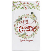 Waterverf Chickadee Birds Merry Kerstmis Wreater Klein Cadeauzakje (Achterkant)