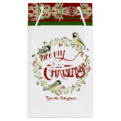 Waterverf Chickadee Birds Merry Kerstmis Wreater Klein Cadeauzakje (Achterkant)