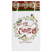 Waterverf Chickadee Birds Merry Kerstmis Wreater Klein Cadeauzakje (Voorkant)
