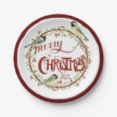 Waterverf Chickadee Birds Merry Kerstmis Wreater Papieren Bordje (Voorkant)