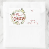 Waterverf Chickadee Birds Merry Kerstmis Wreater Rechthoekige Sticker (Tas)