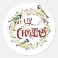Waterverf Chickadee Birds Merry Kerstmis Wreater