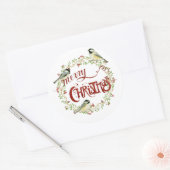Waterverf Chickadee Birds Merry Kerstmis Wreater Ronde Sticker (Envelop)