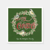 Waterverf Chickadee Birds Merry Kerstmis Wreater Servetten (Voorkant)