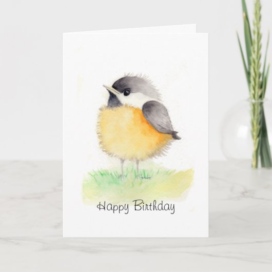 Waterverf Chickadee Birthday Kaart (Voorkant)