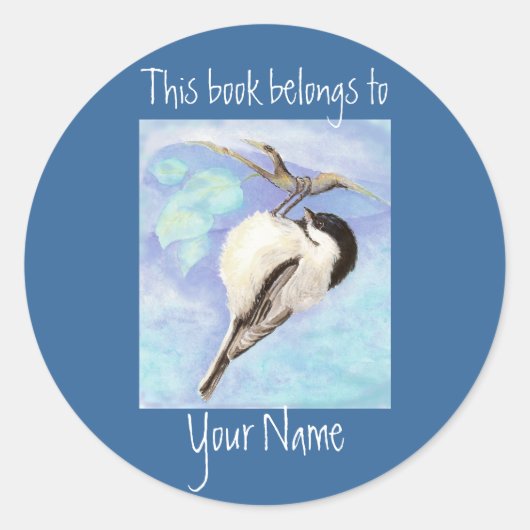 Waterverf Chickadee Boek Bord Ronde Sticker (Voorkant)