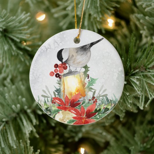 Waterverf Chickadee en Lantern Ceramic Ornament (Boom)