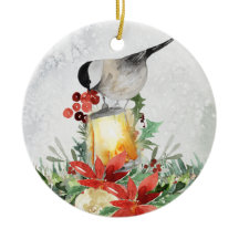 Waterverf Chickadee en Lantern Ceramic Ornament