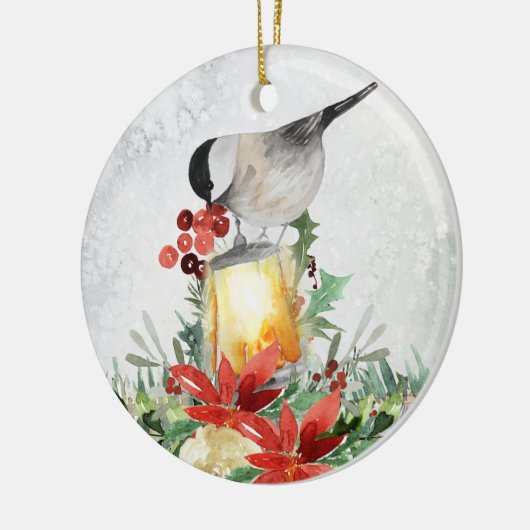 Waterverf Chickadee en Lantern Ceramic Ornament (Links)