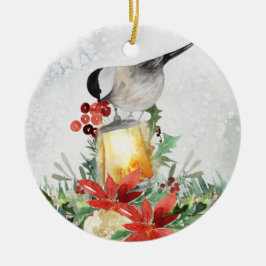 Waterverf Chickadee en Lantern Keramisch Ornament