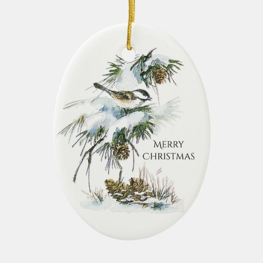 Waterverf Chickadee Keramisch Ornament (Voorkant)