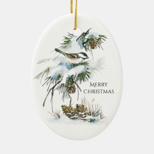 Waterverf Chickadee Keramisch Ornament (Achterkant)
