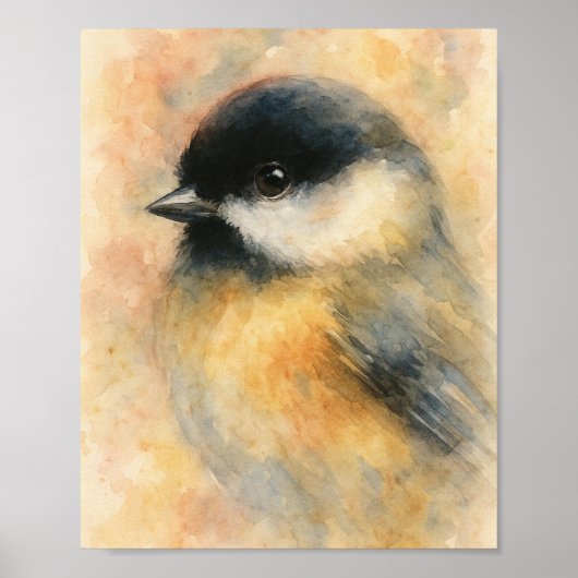 Waterverf Chickadee: Liedvogelportret Poster (Voorkant)