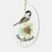 Waterverf Chickadee Pine Cone Merry Kerstmis Keramisch Ornament (Links)