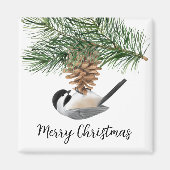 Waterverf Chickadee Pine Cone Winter Kerstmis Magneet (Voorkant)