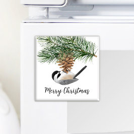 Waterverf Chickadee Pine Cone Winter Kerstmis Magneet