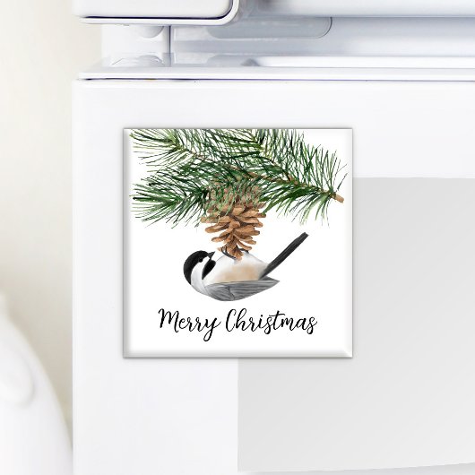 Waterverf Chickadee Pine Cone Winter Kerstmis Magneet