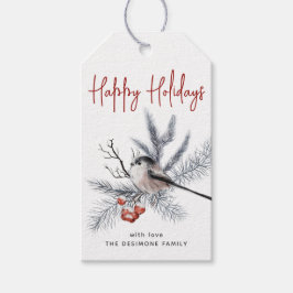 Waterverf Chickadee Prettige feestdagen Red Gift L Cadeaulabel