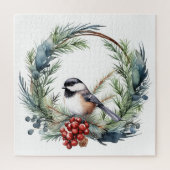 Waterverf Chickadee Schattigee Kerstvogel Legpuzzel (Verticaal)