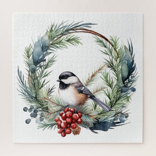 Waterverf Chickadee Schattigee Kerstvogel Legpuzzel (Verticaal)