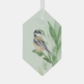 Waterverf Chickadee Spring Willow Leaves Glas Ornament (Voorkant Rechts)