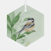 Waterverf Chickadee Spring Willow Leaves Glas Ornament (Achterkant)