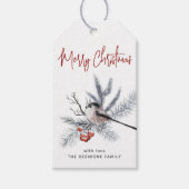 Waterverf Chickadee Vrolijk Kerstrood Cadeau Label Cadeaulabel (Voorkant)