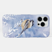 Waterverf Chickadee Winter Snow Forest Bird iPhone Hoesje (Achterkant horizontaal)