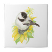 Waterverf Chickadee Zonnebloem Schattigee Vogelkun Tegeltje (Voorkant)