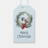 Waterverf Chickdee Vogel Ornament Kerstkunst Cadeaulabel (Voorkant)