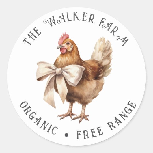 Waterverf Chicken Bow Family Boerderij Ronde Sticker (Voorkant)