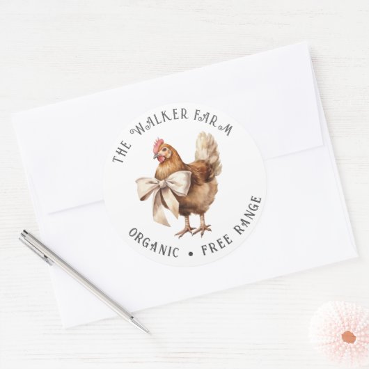 Waterverf Chicken Bow Family Boerderij Ronde Sticker (Envelop)