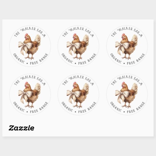 Waterverf Chicken Bow Family Boerderij Ronde Sticker (Vel)