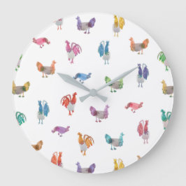 Waterverf Chicken Clock Grote Klok