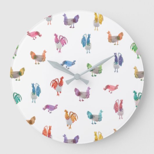 Waterverf Chicken Clock Grote Klok (Voorkant)