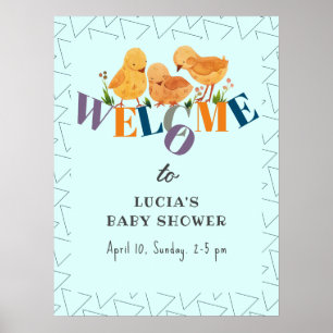 Waterverf Chicken Family Boy Baby shower Welkom Poster