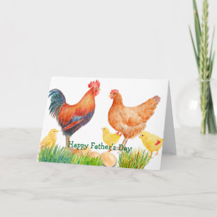 Waterverf Chicken Family Vaderdag Card Kaart