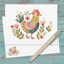Waterverf Chicken Folk Art Stationery