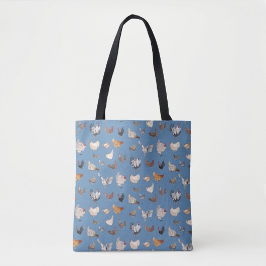 Waterverf Chicken Print op Denim Blue Tote Bag (Voorkant)