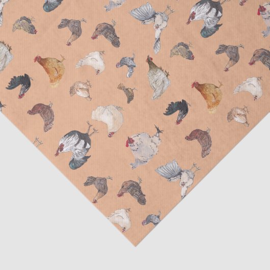Waterverf Chicken Print Roos Gold Tissuepapier (Detail)