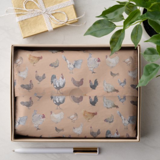 Waterverf Chicken Print Roos Gold Tissuepapier (Geschenk)