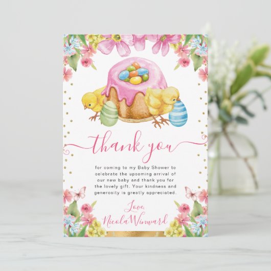 Waterverf Chicks Cake Spring Easter Baby shower Bedankkaart (Staand voorkant)