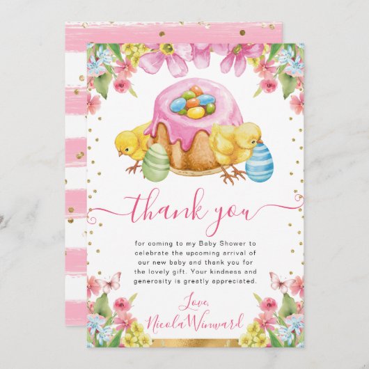 Waterverf Chicks Cake Spring Easter Baby shower Bedankkaart (Voorkant / Achterkant)