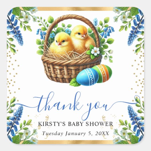 Waterverf Chicks Spring Flowers Baby shower Vierkante Sticker (Voorkant)